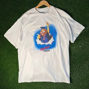 Vintage DARE T XL White Daren the Lion Graduation Graphic Gildan Heavyweight